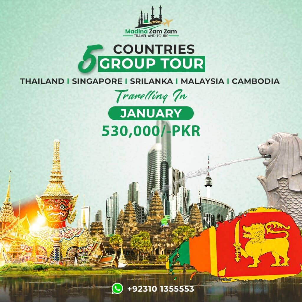 5-country group tour package by Digipath Agency featuring Thailand, Singapore, Sri Lanka, Malaysia, and Cambodia.