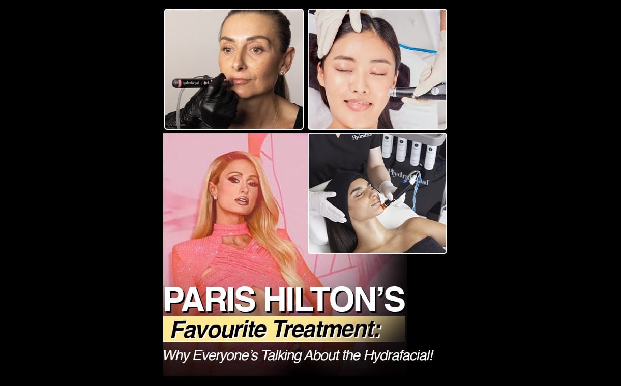 Editorial-style HydraFacial awareness creative referencing celebrity treatment coverage